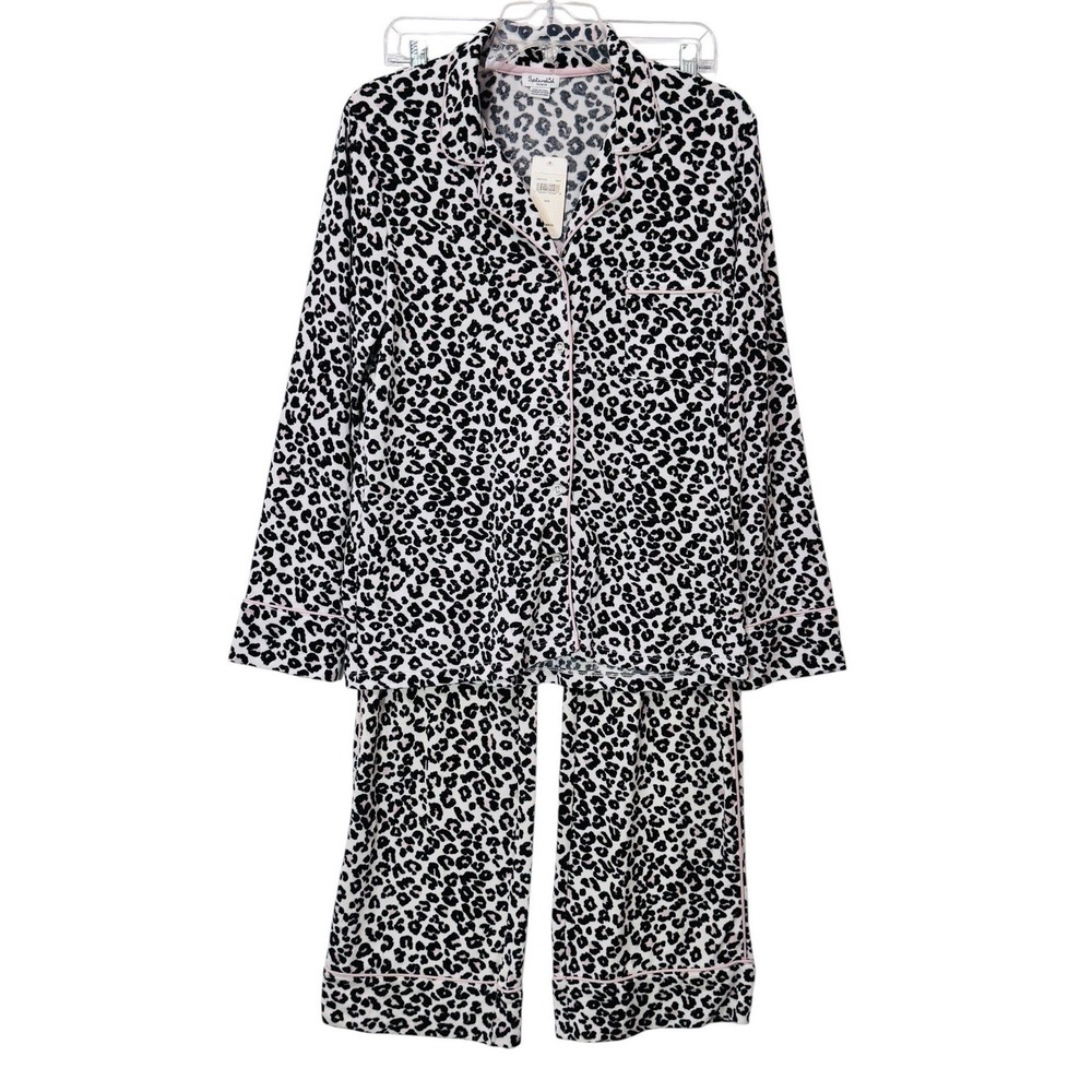 Splendid Pajama Set Women's M Leopard Print Pink Trim NWT Soft Lounge Sleepwear